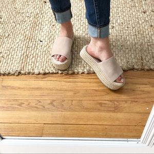 Pink Tan Platform Espadrille Slide Sandal